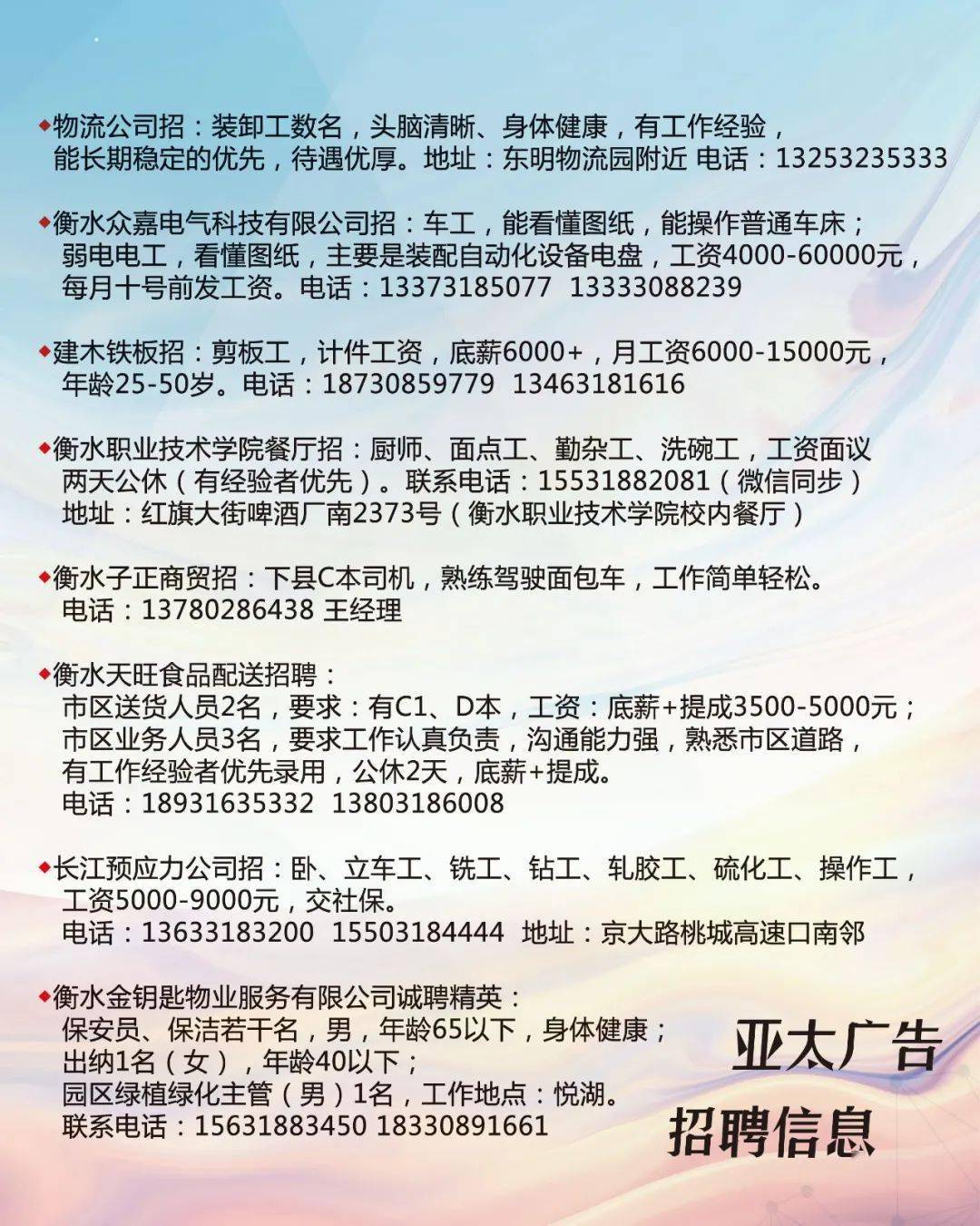 沧州最新招聘信息汇总